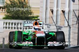 Adrian Sutil (GER) Sahara Force India VJM06 running flow-vis paint. 23.05.2013. Formula 1 World Championship, Rd 6, Monaco Grand Prix, Monte Carlo, Monaco, Practice Day.