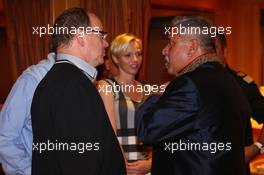 (L to R): HSH Prince Albert of Monaco (MON) with his wife Princess Charlene of Monaco (RSA) and Dr. Vijay Mallya (IND) Sahara Force India F1 Team Owner at the Signature F1 Monaco Party. 23-24.05.2013. Formula 1 World Championship, Rd 6, Monaco Grand Prix, The Signature F1 Boat Party, Monte Carlo, Monaco, Friday.