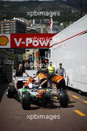 Sahara Force India F1 VJM06 unloaded in the pits. 20.05.2013. Formula 1 World Championship, Rd 6, Monaco Grand Prix, Monte Carlo, Monaco, Monday