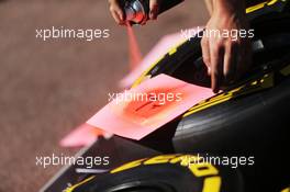 Pirelli tyres marked up. 22.05.2013. Formula 1 World Championship, Rd 6, Monaco Grand Prix, Monte Carlo, Monaco, Preparation Day.