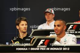 (L to R): Romain Grosjean (FRA) Lotus F1 Team with Lewis Hamilton (GBR) Mercedes AMG F1 in the FIA Press Conference. 22.05.2013. Formula 1 World Championship, Rd 6, Monaco Grand Prix, Monte Carlo, Monaco, Preparation Day.