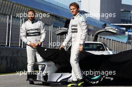 Lewis Hamilton (GBR) Mercedes AMG F1 and team mate Nico Rosberg (GER) Mercedes AMG F1 unveil the new Mercedes AMG F1 W04. 04.02.2013. Mercedes AMG F1 W04 Launch, Jerez, Spain.