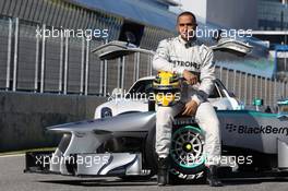 Lewis Hamilton (GBR) Mercedes AMG F1 with the new Mercedes AMG F1 W04. 04.02.2013. Mercedes AMG F1 W04 Launch, Jerez, Spain.