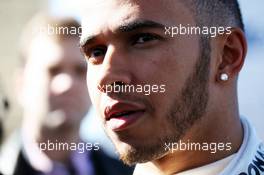 Lewis Hamilton (GBR) Mercedes AMG F1 with the media. 04.02.2013. Mercedes AMG F1 W04 Launch, Jerez, Spain.