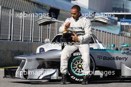 Lewis Hamilton (GBR) Mercedes AMG F1 with the new Mercedes AMG F1 W04. 04.02.2013. Mercedes AMG F1 W04 Launch, Jerez, Spain.