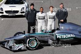 (L to R): Toto Wolff (GER) Mercedes AMG F1 Shareholder and Executive Director; Lewis Hamilton (GBR) Mercedes AMG F1 and team mate Nico Rosberg (GER) Mercedes AMG F1; Ross Brawn (GBR) Mercedes AMG F1 Team Principal; with the new Mercedes AMG F1 W04. 04.02.2013. Mercedes AMG F1 W04 Launch, Jerez, Spain.