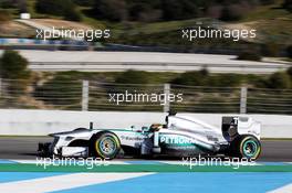 Lewis Hamilton (GBR) Mercedes AMG F1 has his first run. 04.02.2013. Mercedes AMG F1 W04 Launch, Jerez, Spain.