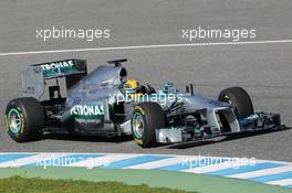 Lewis Hamilton (GBR) Mercedes AMG F1 W04 has his first run. 04.02.2013. Mercedes AMG F1 W04 Launch, Jerez, Spain.