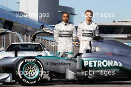 Lewis Hamilton (GBR) Mercedes AMG F1 and team mate Nico Rosberg (GER) Mercedes AMG F1 unveil the new Mercedes AMG F1 W04. 04.02.2013. Mercedes AMG F1 W04 Launch, Jerez, Spain.