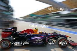 Mark Webber (AUS) Red Bull Racing RB9 leaves the pits. 22.03.2013. Formula 1 World Championship, Rd 2, Malaysian Grand Prix, Sepang, Malaysia, Friday.
