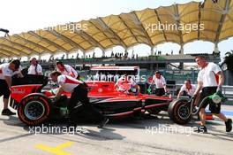 Jules Bianchi (FRA) Marussia F1 Team MR02 in the pits. 22.03.2013. Formula 1 World Championship, Rd 2, Malaysian Grand Prix, Sepang, Malaysia, Friday.