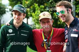 (L to R): Charles Pic (FRA) Caterham with Jean Ragnotti (FRA), rally driver and Renault ambassador and Jean-Eric Vergne (FRA) Scuderia Toro Rosso. 22.03.2013. Formula 1 World Championship, Rd 2, Malaysian Grand Prix, Sepang, Malaysia, Friday.