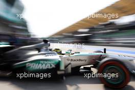 Nico Rosberg (GER) Mercedes AMG F1 W04 leaves the pits. 22.03.2013. Formula 1 World Championship, Rd 2, Malaysian Grand Prix, Sepang, Malaysia, Friday.