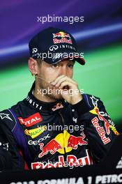 Race winner Sebastian Vettel (GER) Red Bull Racing in the FIA Press Conference. 24.03.2013. Formula 1 World Championship, Rd 2, Malaysian Grand Prix, Sepang, Malaysia, Sunday.