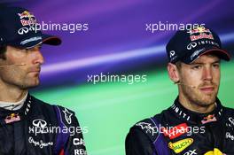 The post race FIA Press Conference (L to R): Mark Webber (AUS) Red Bull Racing, second; Sebastian Vettel (GER) Red Bull Racing, race winner. 24.03.2013. Formula 1 World Championship, Rd 2, Malaysian Grand Prix, Sepang, Malaysia, Sunday.