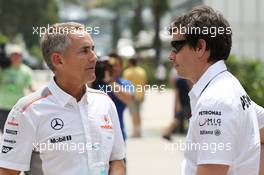 (L to R): Martin Whitmarsh (GBR) McLaren Chief Executive Officer with Toto Wolff (GER) Mercedes AMG F1 Shareholder and Executive Director. 23.03.2013. Formula 1 World Championship, Rd 2, Malaysian Grand Prix, Sepang, Malaysia, Saturday.