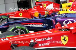 The top three cars in qualifying (Top to bottom): Felipe Massa (BRA) Ferrari F138; Sebastian Vettel (GER) Red Bull Racing RB9; Fernando Alonso (ESP) Ferrari F138. 23.03.2013. Formula 1 World Championship, Rd 2, Malaysian Grand Prix, Sepang, Malaysia, Saturday.