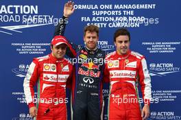 pole position for Sebastian Vettel (GER) Red Bull Racing,2nd for Felipe Massa (BRA) Ferrari F138 and 3rd forFernando Alonso (ESP) Ferrari. 23.03.2013. Formula 1 World Championship, Rd 2, Malaysian Grand Prix, Sepang, Malaysia, Saturday.