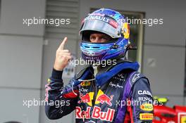 Sebastian Vettel (GER) Red Bull Racing celebrates his pole position in parc ferme. 23.03.2013. Formula 1 World Championship, Rd 2, Malaysian Grand Prix, Sepang, Malaysia, Saturday.