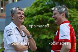 (L to R): Nick Fry (GBR) Mercedes AMG F1 Chief Executive Officer with Steve Clark (GBR) Ferrari Chief Engineer. 23.03.2013. Formula 1 World Championship, Rd 2, Malaysian Grand Prix, Sepang, Malaysia, Saturday.