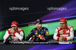 The top three qualifiers in the FIA Press Conference (L to R): Felipe Massa (BRA) Ferrari, second; Sebastian Vettel (GER) Red Bull Racing, pole position; Fernando Alonso (ESP) Ferrari, third. 23.03.2013. Formula 1 World Championship, Rd 2, Malaysian Grand Prix, Sepang, Malaysia, Saturday.