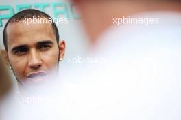 Lewis Hamilton (GBR) Mercedes AMG F1 with the media. 21.03.2013. Formula 1 World Championship, Rd 2, Malaysian Grand Prix, Sepang, Malaysia, Thursday.