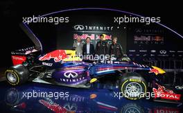 (L to R): Adrian Newey (GBR) Red Bull Racing Chief Technical Officer, Christian Horner (GBR) Red Bull Racing Team Principal, Mark Webber (AUS) Red Bull Racing and Sebastian Vettel (GER) Red Bull Racing unveil the new Red Bull Racing RB9. 03.02.2013. Red Bull Racing RB9 Launch, Milton Keynes, England.