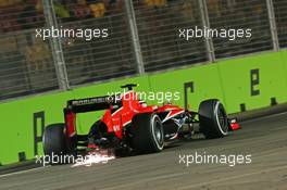 Max Chilton (GBR) Marussia F1 Team MR02 with sparks flying. 20.09.2013. Formula 1 World Championship, Rd 13, Singapore Grand Prix, Singapore, Singapore, Practice Day.