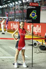 Grid girl. 22.09.2013. Formula 1 World Championship, Rd 13, Singapore Grand Prix, Singapore, Singapore, Race Day.