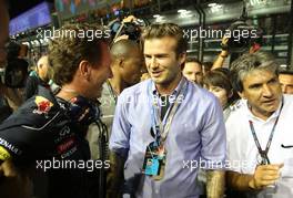Christian Horner (GBR), Red Bull Racing, Sporting Director and David Beckham (GBR) 22.09.2013. Formula 1 World Championship, Rd 13, Singapore Grand Prix, Singapore, Singapore, Race Day.