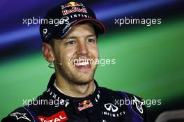 Race winner Sebastian Vettel (GER) Red Bull Racing in the FIA Press Conference. 22.09.2013. Formula 1 World Championship, Rd 13, Singapore Grand Prix, Singapore, Singapore, Race Day.