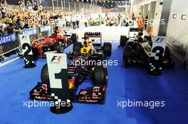 Top three cars in parc ferme. 22.09.2013. Formula 1 World Championship, Rd 13, Singapore Grand Prix, Singapore, Singapore, Race Day.