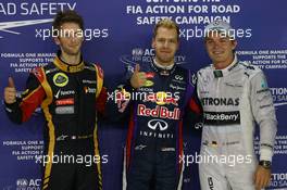 pole for Sebastian Vettel (GER) Red Bull Racing, 2nd for Nico Rosberg (GER) Mercedes AMG F1 and 3rd for Romain Grosjean (FRA) Lotus F1 Team. 21.09.2013. Formula 1 World Championship, Rd 13, Singapore Grand Prix, Singapore, Singapore, Qualifying Day.
