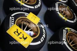 Pirelli tyres for Kimi Raikkonen (FIN) Lotus F1 Team. 19.09.2013. Formula 1 World Championship, Rd 13, Singapore Grand Prix, Singapore, Singapore, Preparation Day.