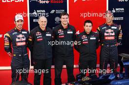 (L to R): Jean-Eric Vergne (FRA) Scuderia Toro Rosso; Franz Tost (AUT) Scuderia Toro Rosso Team Principal; James Key (GBR) Scuderia Toro Rosso Technical Director; Daniel Ricciardo (AUS) Scuderia Toro Rosso, with the new Scuderia Toro Rosso STR8. 04.02.2013. Scuderia Toro Rosso STR8 Launch, Jerez, Spain.