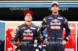 (L to R): Daniel Ricciardo (AUS) Scuderia Toro Rosso with team mate Jean-Eric Vergne (FRA) Scuderia Toro Rosso. 04.02.2013. Scuderia Toro Rosso STR8 Launch, Jerez, Spain.