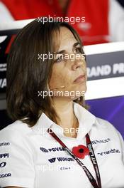 Claire Williams (GBR) Williams Deputy Team Principal in the FIA Press Conference. 01.11.2013. Formula 1 World Championship, Rd 17, Abu Dhabi Grand Prix, Yas Marina Circuit, Abu Dhabi, Practice Day.