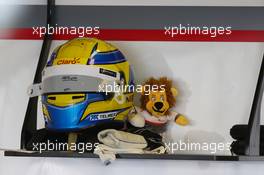 The helmet of Esteban Gutierrez (MEX) Sauber and mascot. 01.11.2013. Formula 1 World Championship, Rd 17, Abu Dhabi Grand Prix, Yas Marina Circuit, Abu Dhabi, Practice Day.