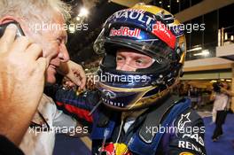 Race winner Sebastian Vettel (GER) Red Bull Racing celebrates in parc ferme with Dr Helmut Marko (AUT) Red Bull Motorsport Consultant. 03.11.2013. Formula 1 World Championship, Rd 17, Abu Dhabi Grand Prix, Yas Marina Circuit, Abu Dhabi, Race Day.