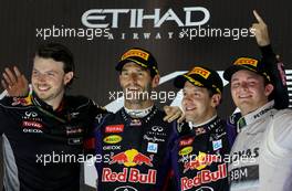 Mark Webber (AUS), Red Bull Racing, Sebastian Vettel (GER), Red Bull Racing and Nico Rosberg (GER), Mercedes GP  03.11.2013. Formula 1 World Championship, Rd 17, Abu Dhabi Grand Prix, Yas Marina Circuit, Abu Dhabi, Race Day.