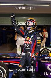Race winner Sebastian Vettel (GER) Red Bull Racing RB9 celebrates in parc ferme. 03.11.2013. Formula 1 World Championship, Rd 17, Abu Dhabi Grand Prix, Yas Marina Circuit, Abu Dhabi, Race Day.