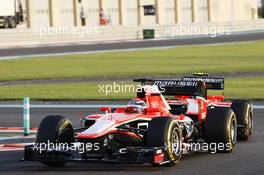 Jules Bianchi (FRA) Marussia F1 Team MR02 leads Max Chilton (GBR) Marussia F1 Team MR02. 03.11.2013. Formula 1 World Championship, Rd 17, Abu Dhabi Grand Prix, Yas Marina Circuit, Abu Dhabi, Race Day.