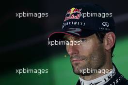 Mark Webber (AUS) Red Bull Racing in the FIA Press Conference. 02.11.2013. Formula 1 World Championship, Rd 17, Abu Dhabi Grand Prix, Yas Marina Circuit, Abu Dhabi, Qualifying Day.