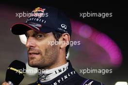 Mark Webber (AUS) Red Bull Racing with the media. 02.11.2013. Formula 1 World Championship, Rd 17, Abu Dhabi Grand Prix, Yas Marina Circuit, Abu Dhabi, Qualifying Day.