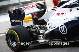 Williams FW35 of Valtteri Bottas (FIN) Williams rear suspension and exhaust detail. 02.11.2013. Formula 1 World Championship, Rd 17, Abu Dhabi Grand Prix, Yas Marina Circuit, Abu Dhabi, Qualifying Day.