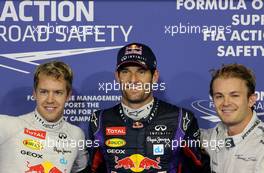 Sebastian Vettel (GER), Red Bull Racing, Mark Webber (AUS), Red Bull Racing and Nico Rosberg (GER), Mercedes GP  02.11.2013. Formula 1 World Championship, Rd 17, Abu Dhabi Grand Prix, Yas Marina Circuit, Abu Dhabi, Qualifying Day.