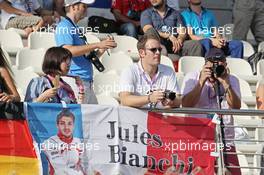 Banner for Jules Bianchi (FRA) Marussia F1 Team in the grandstand. 03.11.2013. Formula 1 World Championship, Rd 17, Abu Dhabi Grand Prix, Yas Marina Circuit, Abu Dhabi, Race Day.