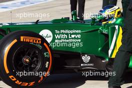 Charles Pic (FRA) Caterham CT03 with a tribute to the victims of the Philippines typhoon. 15.11.2013. Formula 1 World Championship, Rd 18, United States Grand Prix, Austin, Texas, USA, Practice Day.