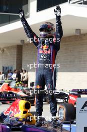 Sebastian Vettel (GER) Red Bull Racing RB9 celebrates his 8th consecutive win in parc ferme. 17.11.2013. Formula 1 World Championship, Rd 18, United States Grand Prix, Austin, Texas, USA, Race Day.