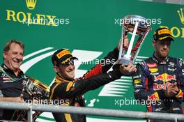 Romain Grosjean (FRA) Lotus F1 Team celebrates his second position on the podium. 17.11.2013. Formula 1 World Championship, Rd 18, United States Grand Prix, Austin, Texas, USA, Race Day.